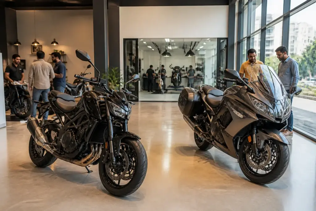 Premium motorcycle market represented by Kawasaki Z1100 and Suzuki Hayabusa models