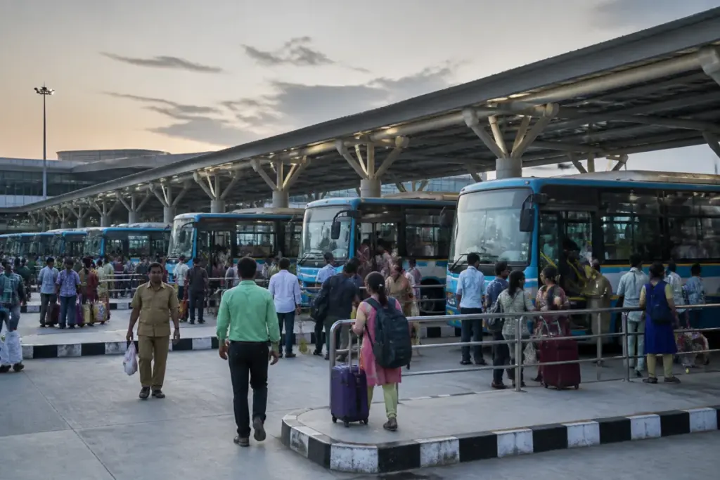 TNSTC special buses lined up at a Chennai bus terminus for weekend travel