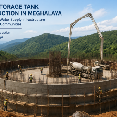 Construction site of water storage tank in rural Meghalaya under Public Health Engineering Department project
