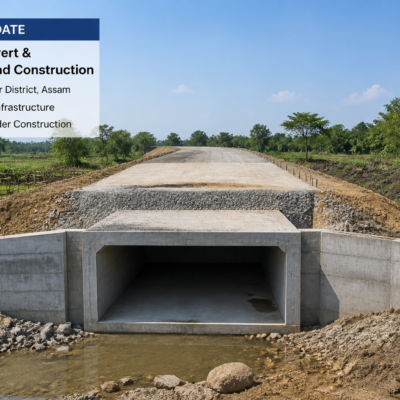 RCC Box Culvert construction site with approach road under development in Kokrajhar Assam