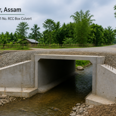 Concrete RCC Box Culvert under construction on rural road in Kokrajhar district Assam
