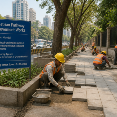 Urban pathway improvement work in progress at Mumbai's S Ward under Government of Maharashtra civil works project