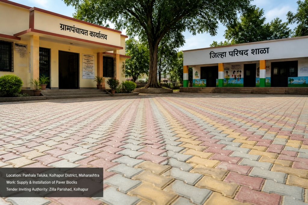 Newly laid paving blocks near Grampanchayat Office and Zilla Parishad School at Javkhede Sim, rural Maharashtra