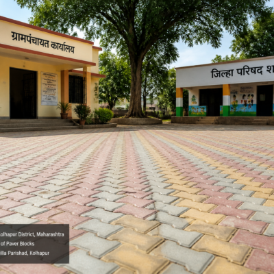 Newly laid paving blocks near Grampanchayat Office and Zilla Parishad School at Javkhede Sim, rural Maharashtra