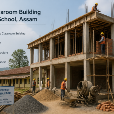 Construction site of a new classroom building at Bangfor Belguri High School in Mayong, Morigaon district, Assam
