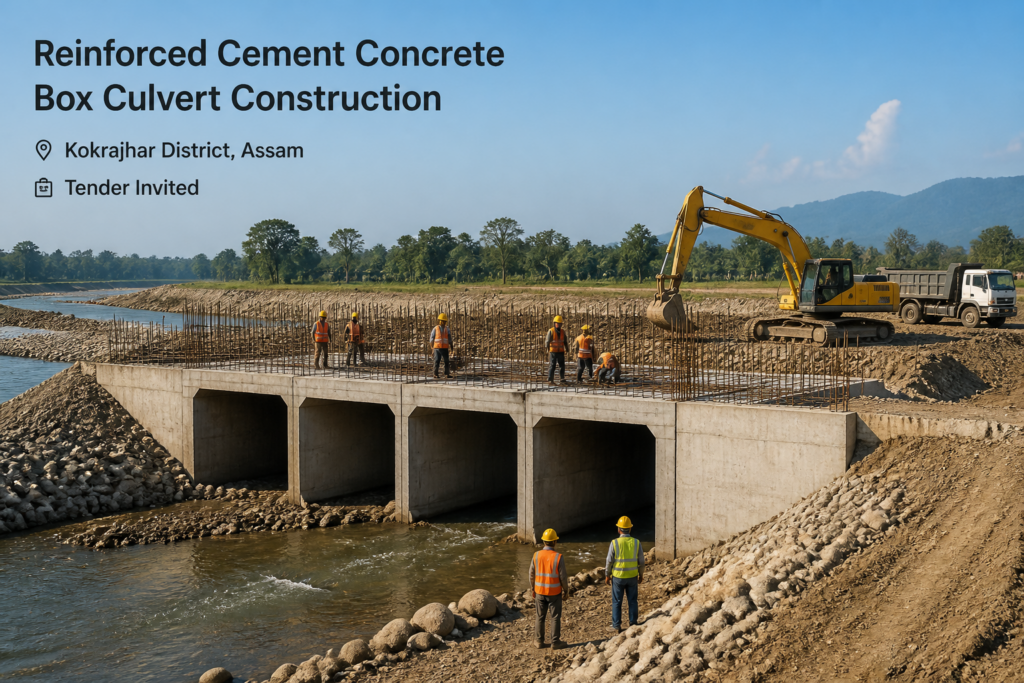 RCC box cell culvert construction site over Kaora River in Kokrajhar district, Assam
