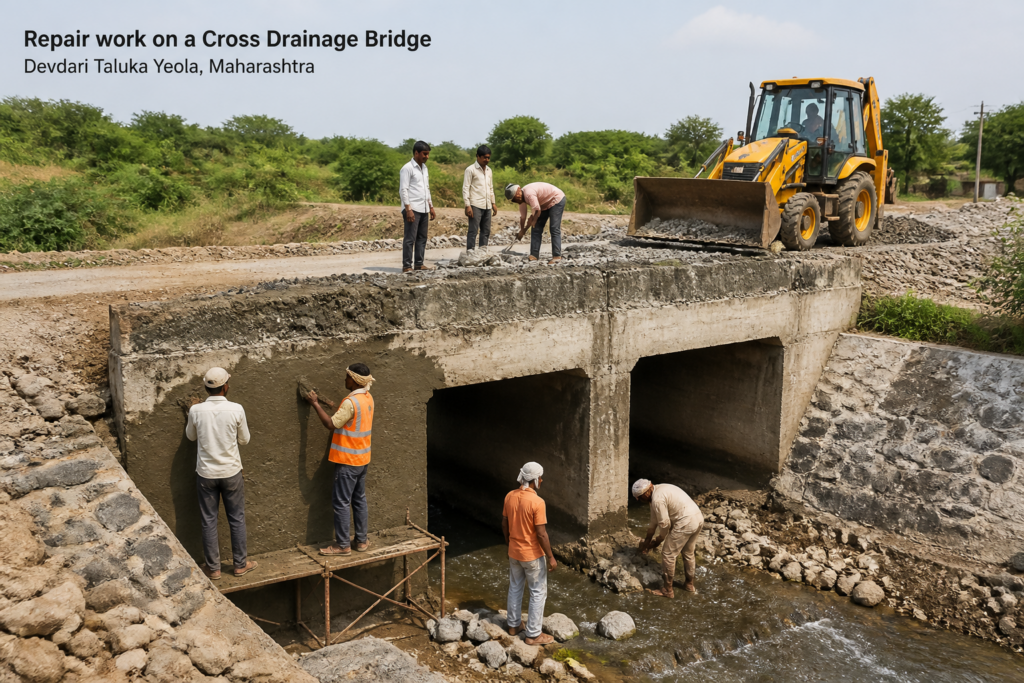 Repair work on a Cross Drainage Bridge in Devdari Taluka Yeola, Maharashtra