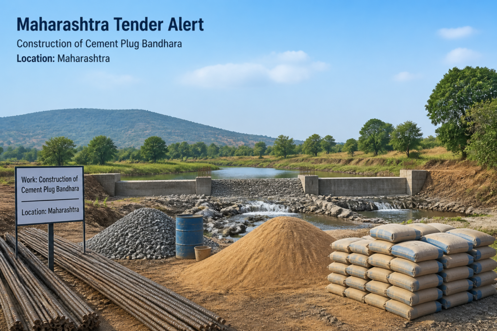 Construction materials for cement plug Bandhara at rural Maharashtra infrastructure site