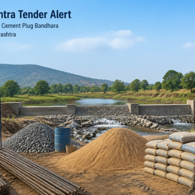 Construction materials for cement plug Bandhara at rural Maharashtra infrastructure site