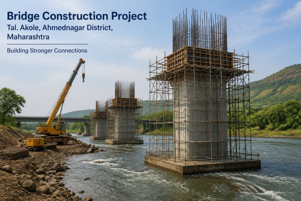 Major bridge construction project on river in Tal. Akole, Ahmednagar district, Maharashtra