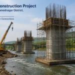 Major bridge construction project on river in Tal. Akole, Ahmednagar district, Maharashtra