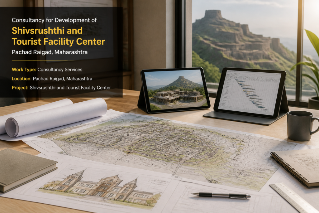 Architectural and project management consultancy work underway for Maharashtra Shivsrushthi and Tourist Facility Center development at Pachad Raigad.