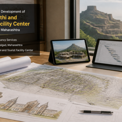 Architectural and project management consultancy work underway for Maharashtra Shivsrushthi and Tourist Facility Center development at Pachad Raigad.