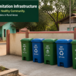 Dustbins placed in a rural village setting at Khamkheda Pra Ambe reflecting sanitation infrastructure improvements
