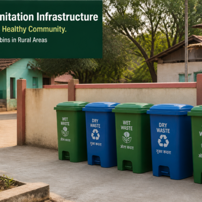 Dustbins placed in a rural village setting at Khamkheda Pra Ambe reflecting sanitation infrastructure improvements