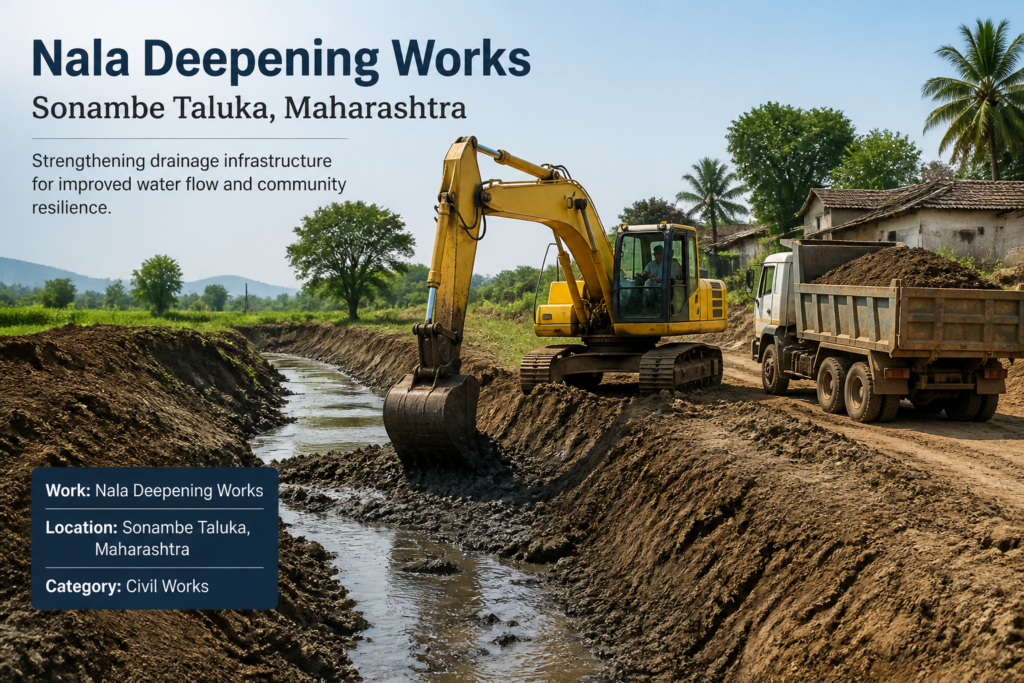 Nala deepening civil works construction site in Sonambe Taluka Maharashtra